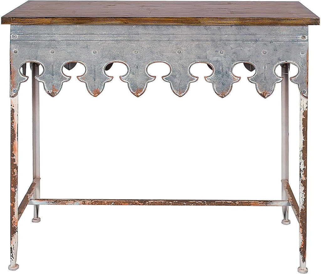 Metal Scalloped Edge Table with Wood Top, Distressed Zinc A7