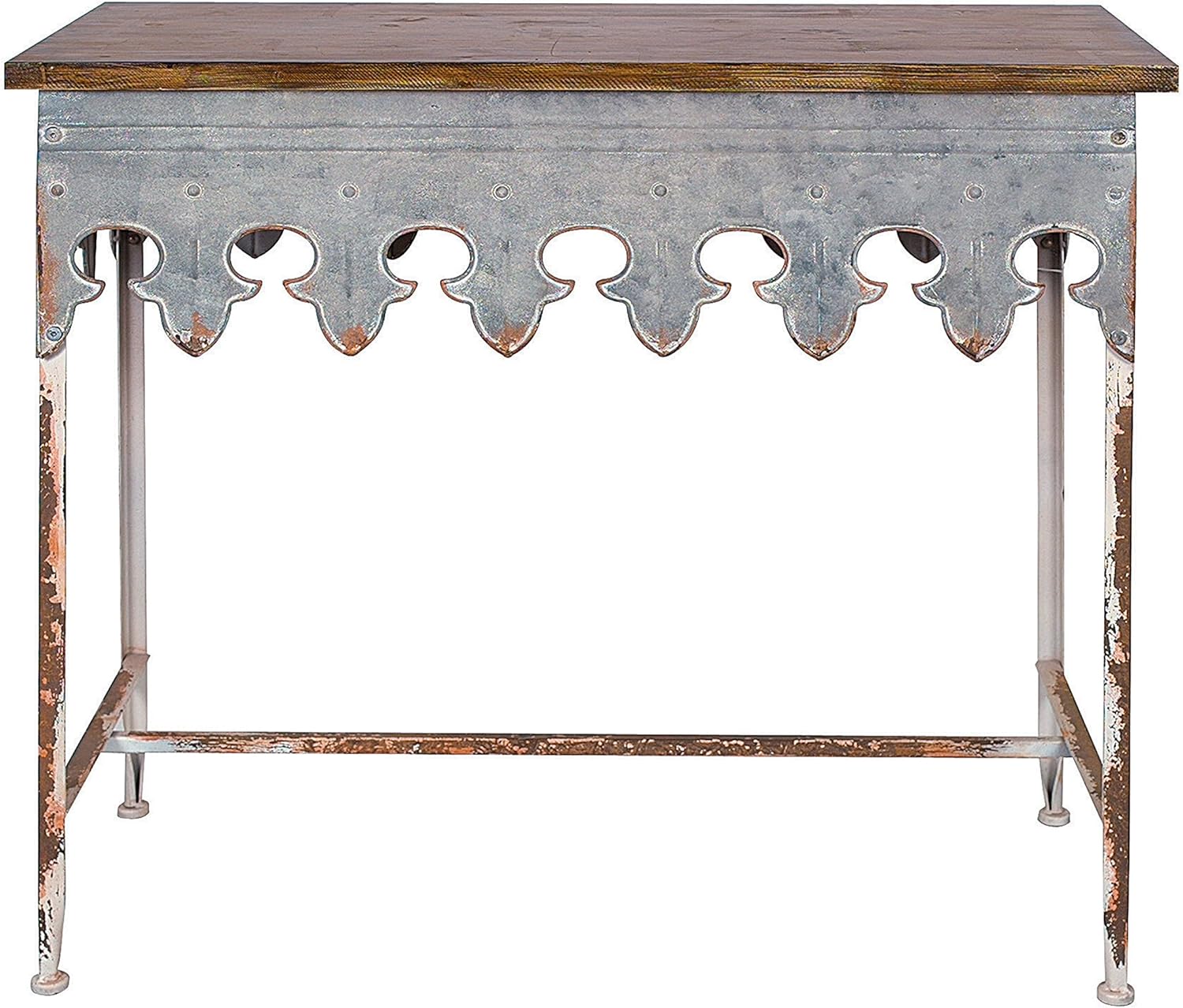 Metal Scalloped Edge Table with Wood Top, Distressed Zinc A7