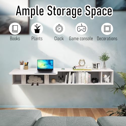 Floating Desk with Storage Shelves, Wall Mounted, Dark Grey k7