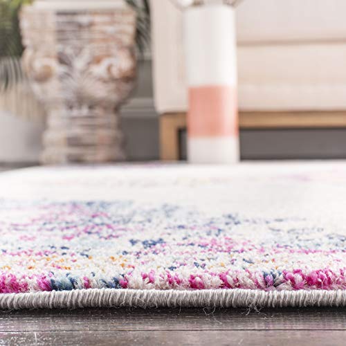 Runner Rug 2x6 Ivory Fuchsia Medallion Distressed k7