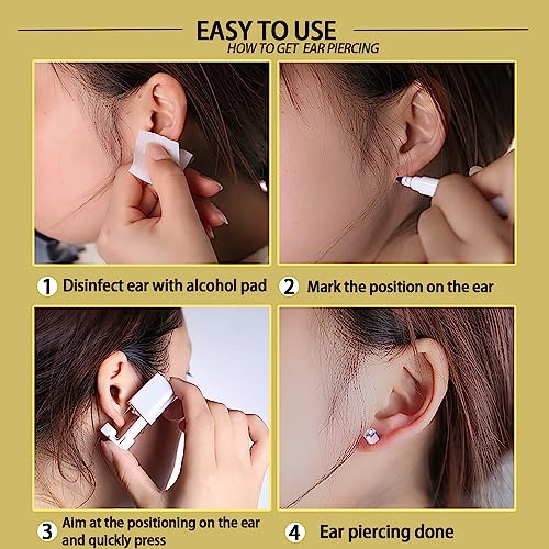 Ear Piercing Kit with CZ Earrings and Self Piercing Gun A7k