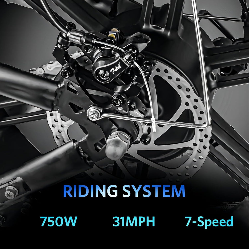 Electric Bike for Adults 20 Fat Tire 750W 48V 15Ah Black k7