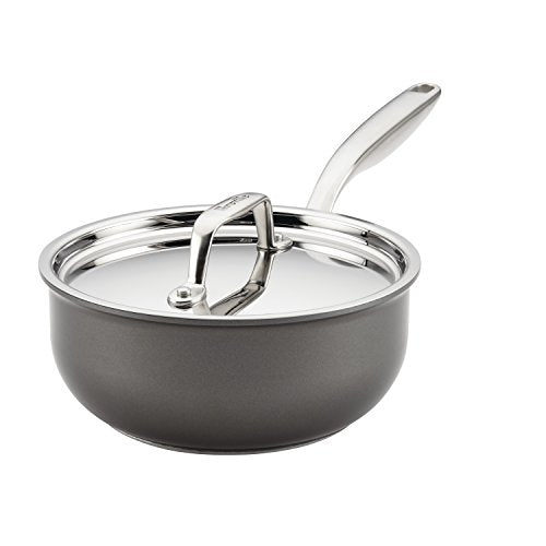 Breville Thermal Pro Hard Anodized Nonstick Sauce Pan/Saucepan/Saucier with Lid and Helper Handle, 4 Quart, Gray