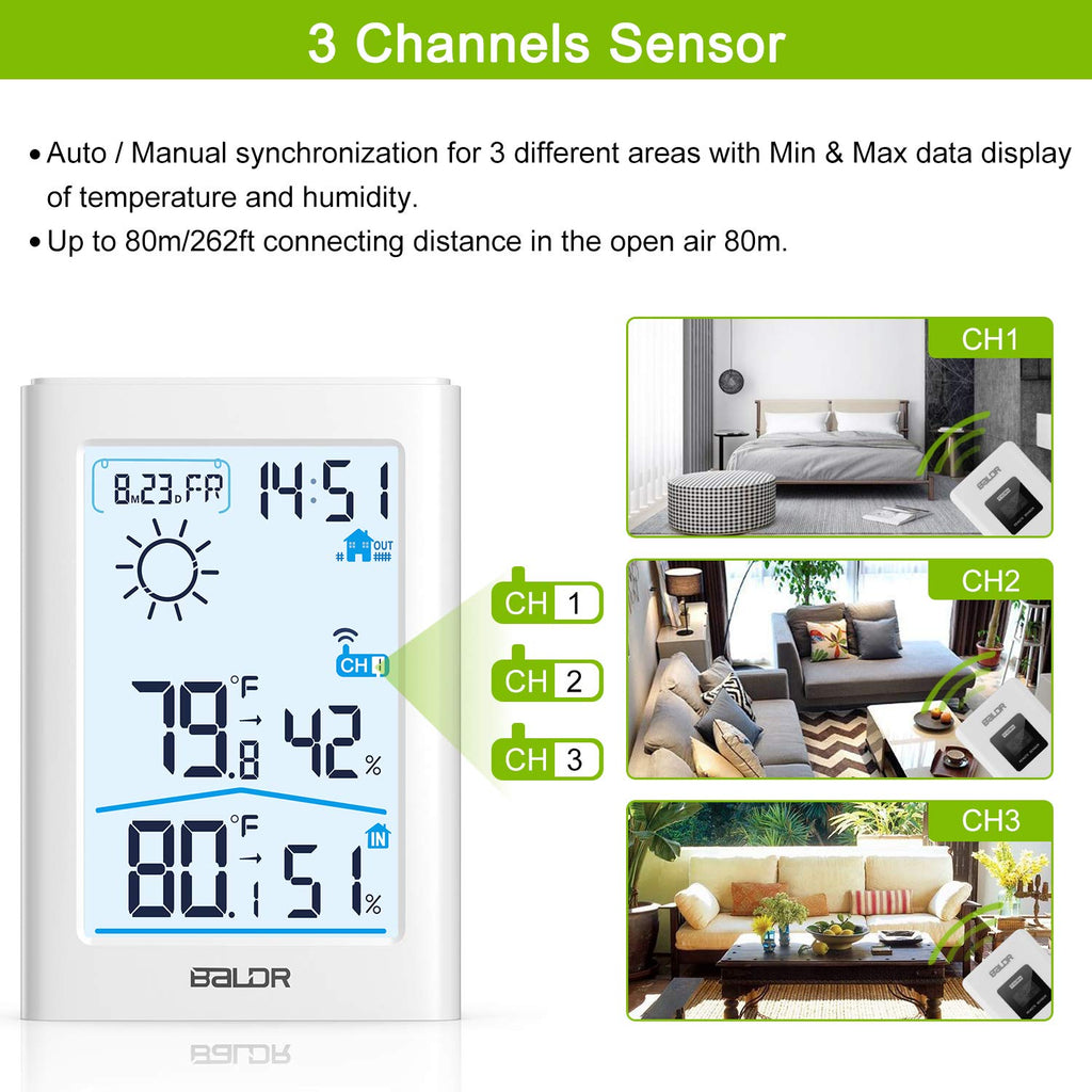 Wireless Indoor Outdoor Thermometer Hygrometer with Remote Sensor k7