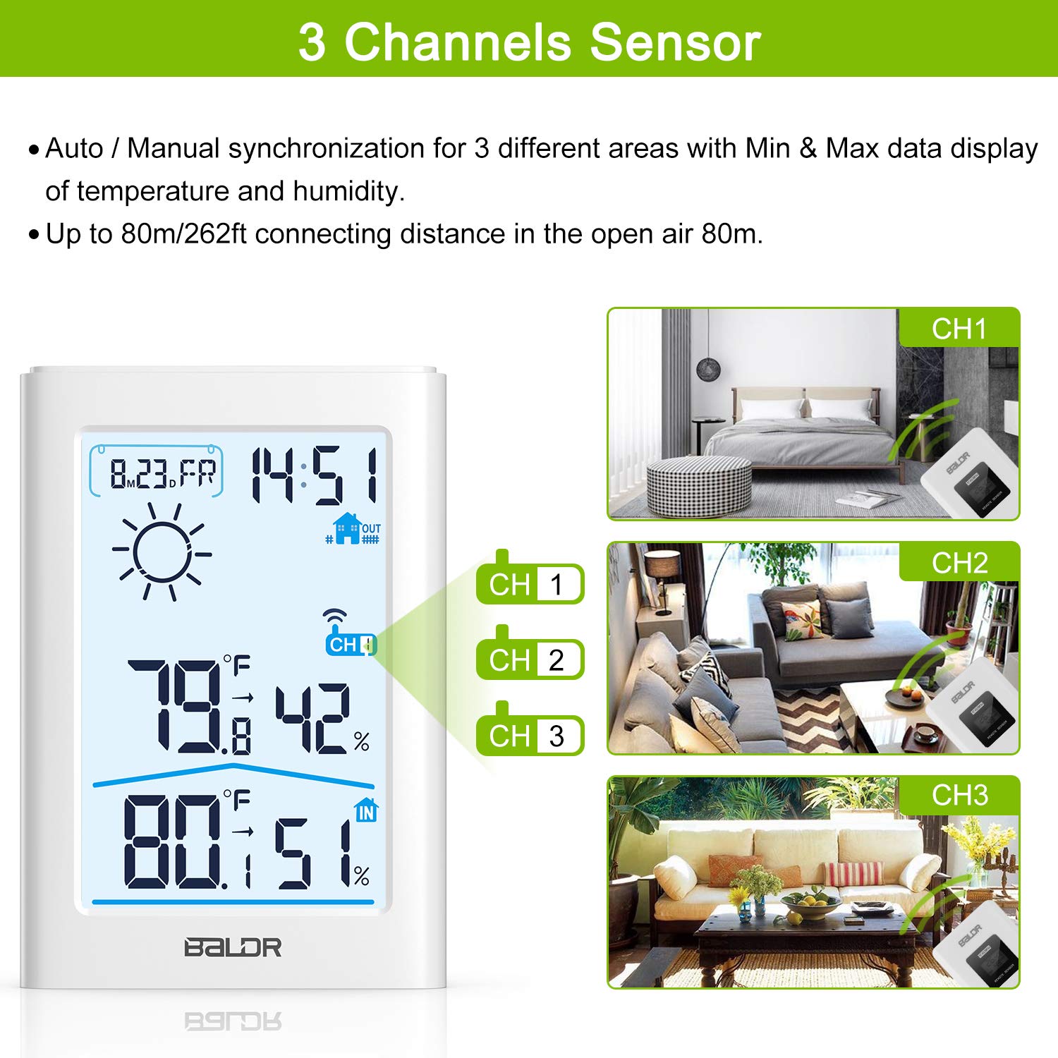 Wireless Indoor Outdoor Thermometer Hygrometer with Remote Sensor k7
