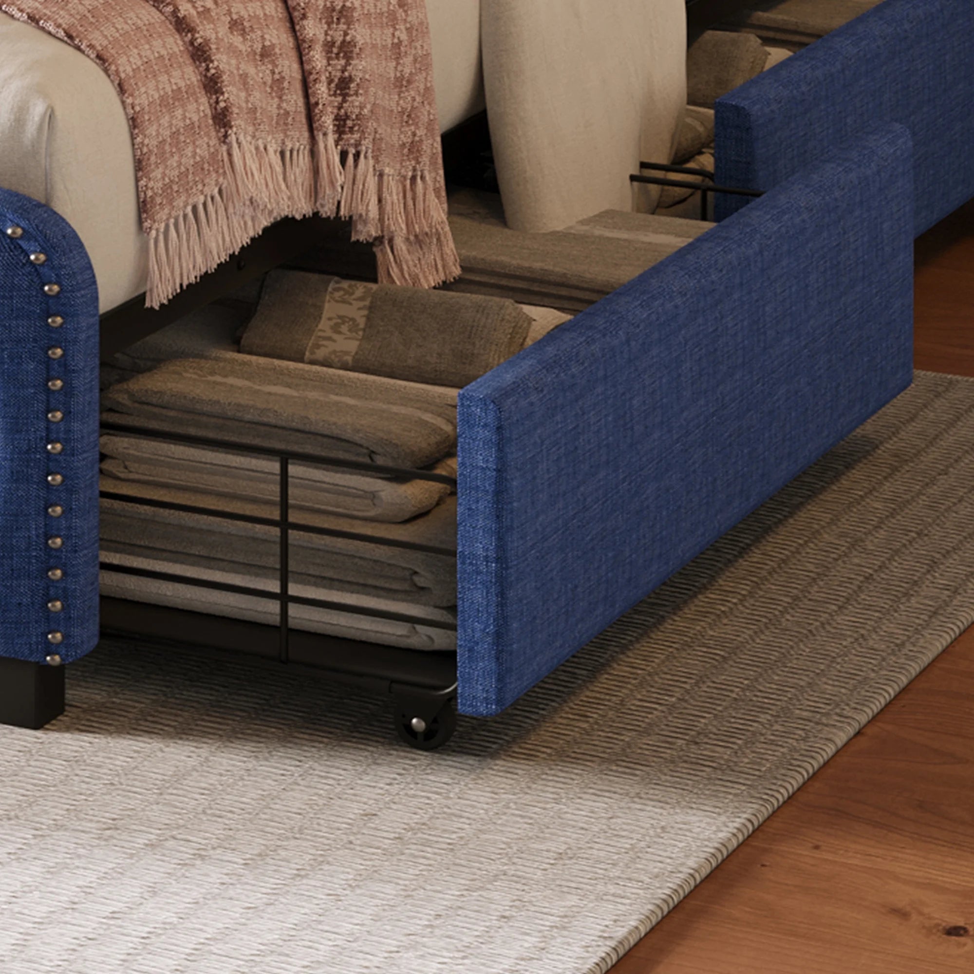 Upholstered Platform Bed Frame with Drawers, Tufted Headboard, Full A7
