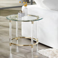 55 Downing Street Saarinen Modern Minimalist Glass Round Accent Side End Table 24 3/4" Wide Clear Gold Rings for Spaces Living Room Bedroom Bedside Entryway House Home Office Bathroom Decor