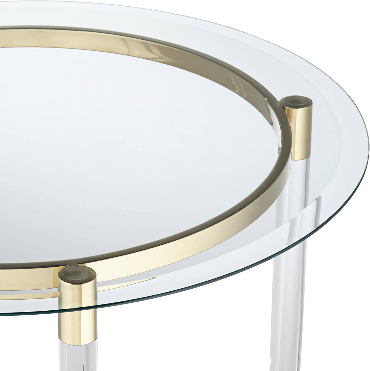 Round Glass Side Table 24" Clear Gold Rings d7k