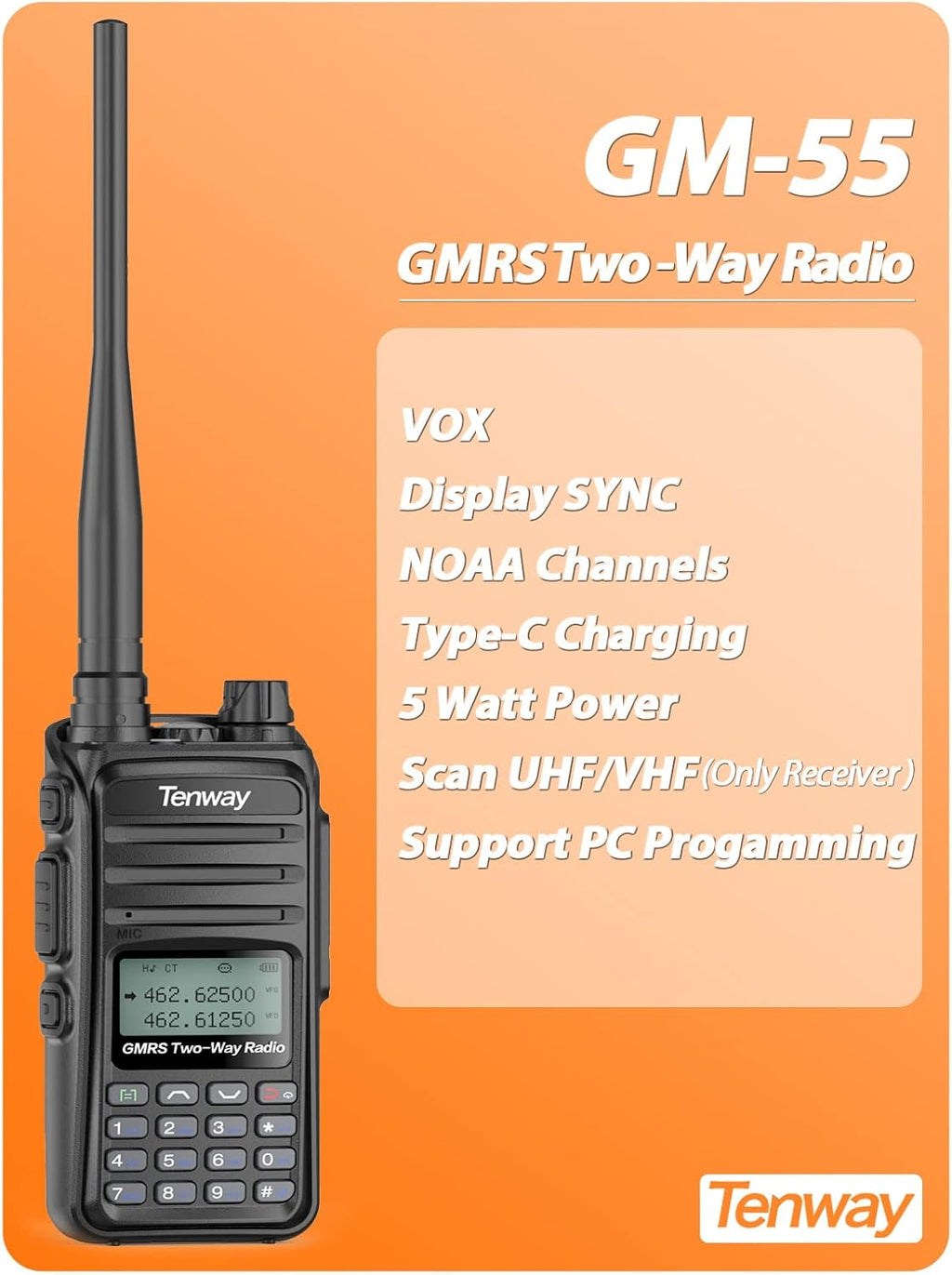 GMRS Radio Handheld 5W Long Range Two Way Repeater Capable a7