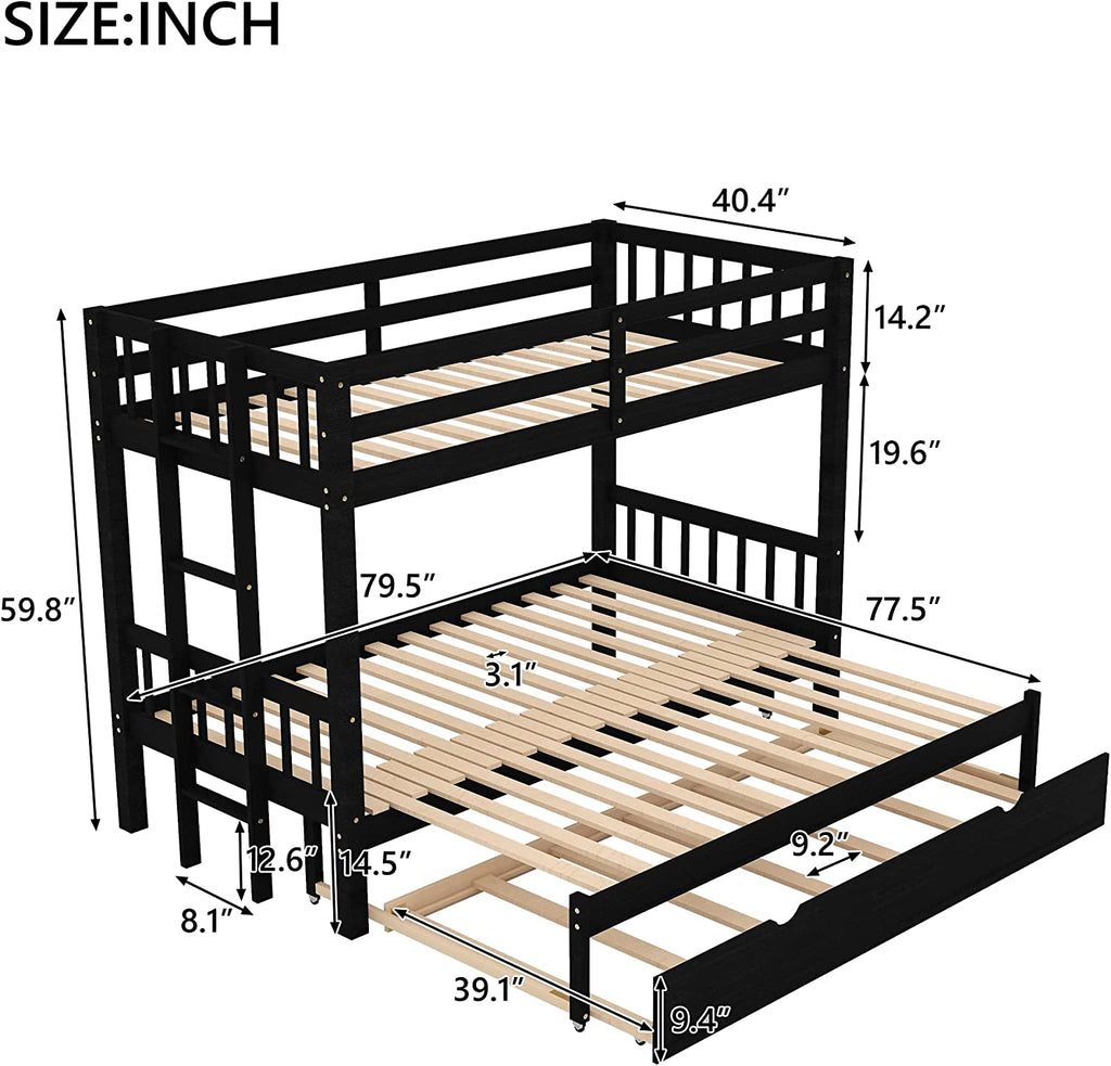 Bunk Bed with Trundle Solid Wood Espresso a7