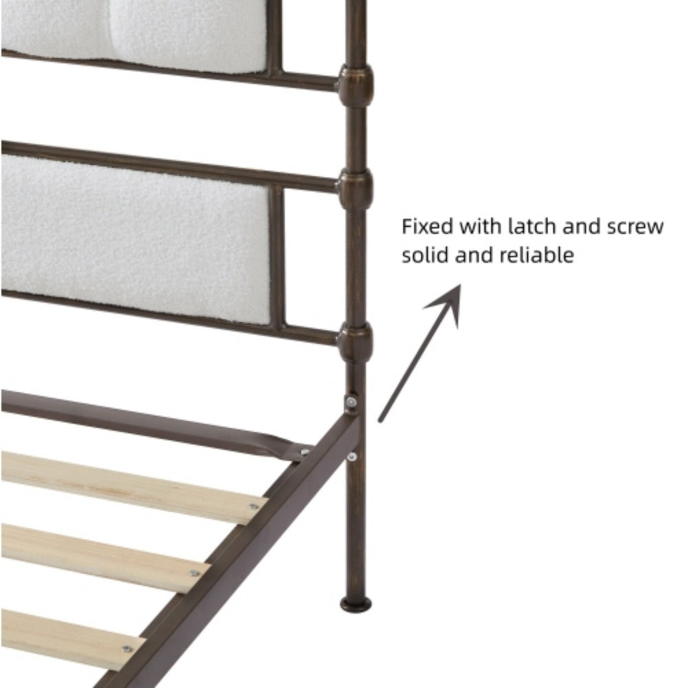 Queen size metal bed frame with soft headboard and tail a7