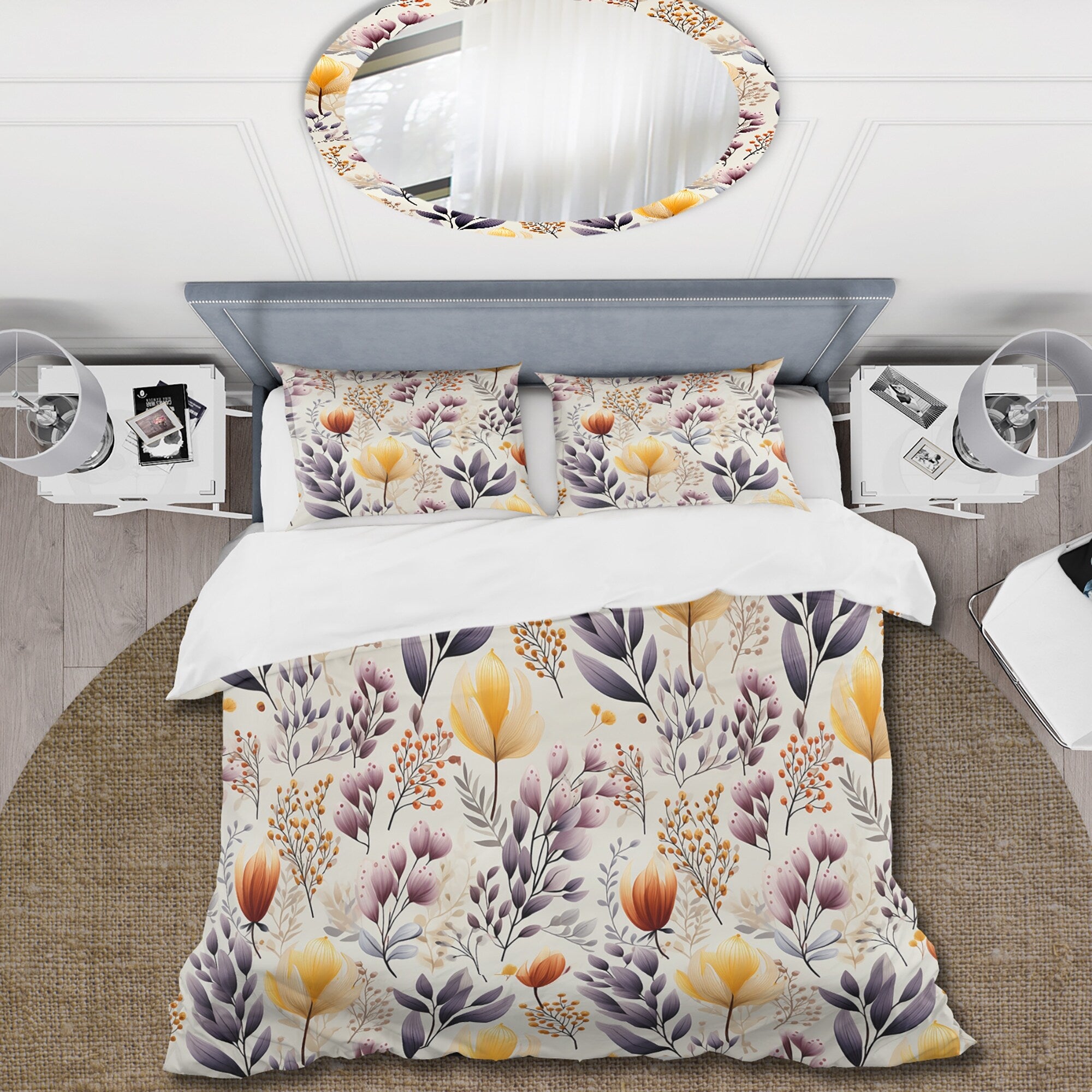 Purple Floral Garden Bedding Set with 2 Shams Twin a7