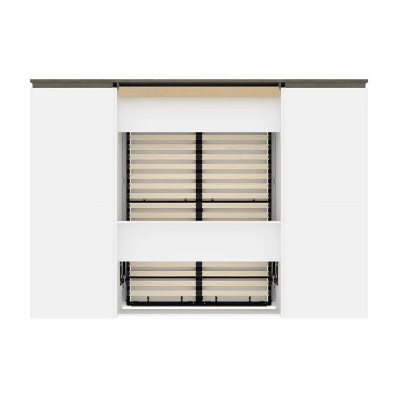 Modern Wood Full Murphy Bed with 2 Bookcases White k7