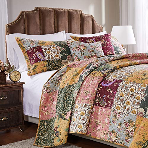 Patchwork Cotton Quilt Set Natural 3-Piece Full Queen k7