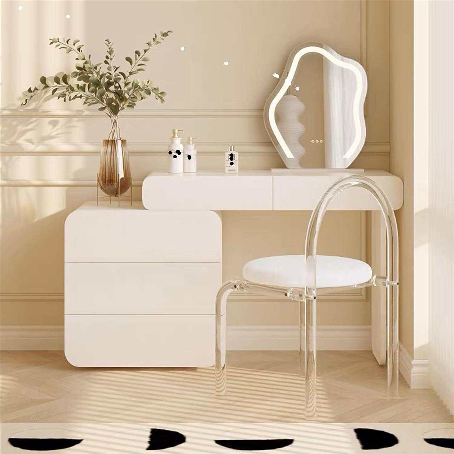 Vanity Desk with 5 Drawers and Mirror White A7