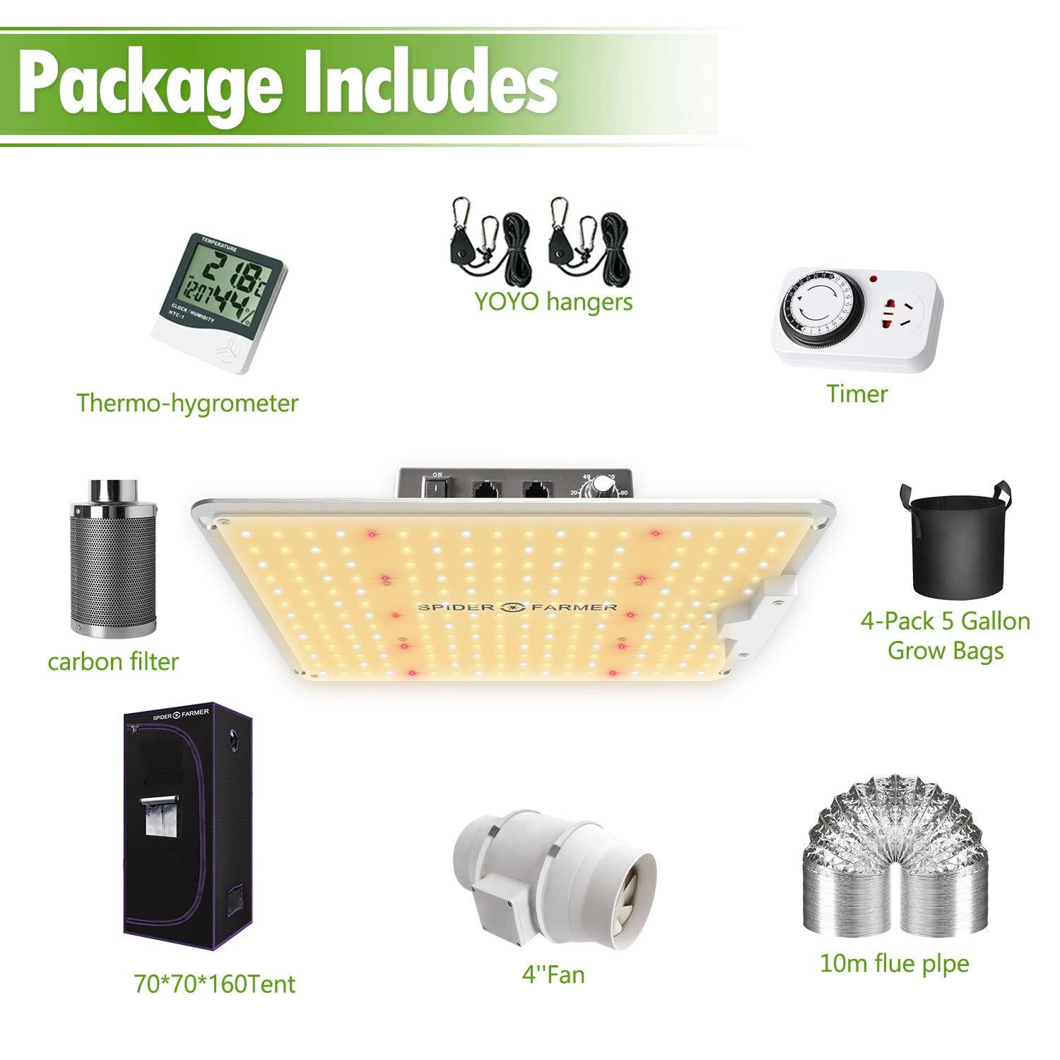 LED Grow Light Full Spectrum Grow Tent Kit with Carbon Filter 7x
