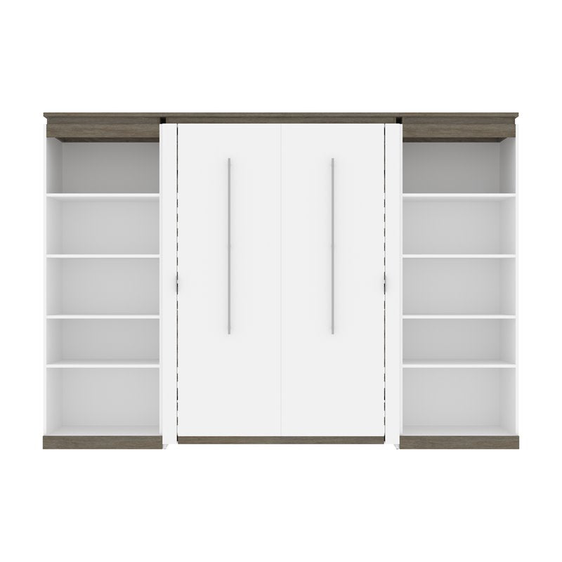 Modern Wood Full Murphy Bed with 2 Bookcases White k7