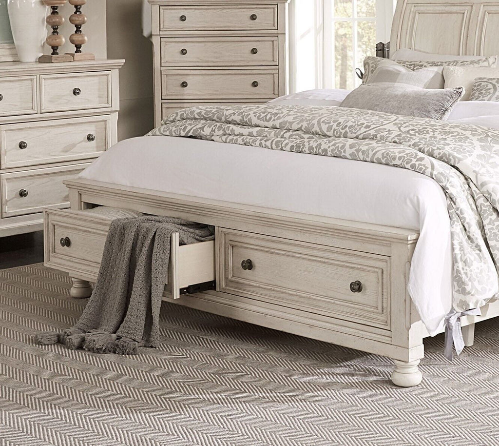 Queen Bedroom 6pc Set with Storage White Finish A7