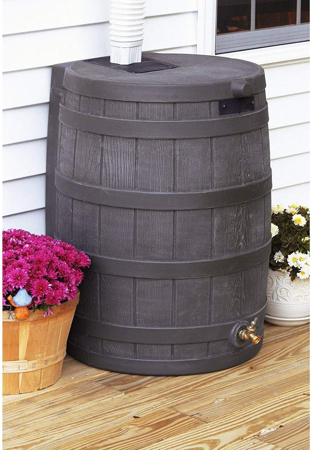 Rain Barrel Water Storage Collector with Brass Spigot Flat Back Oak 5 Pack k7