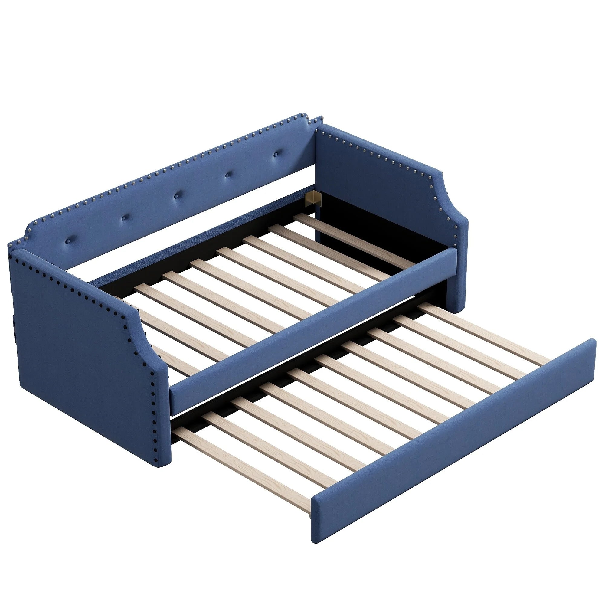 Twin Upholstered Daybed with Trundle Blue k7