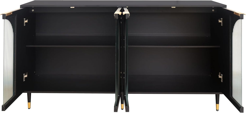 Buffet Cabinet with Locked Storage, Black Wood and Glass Doors m7