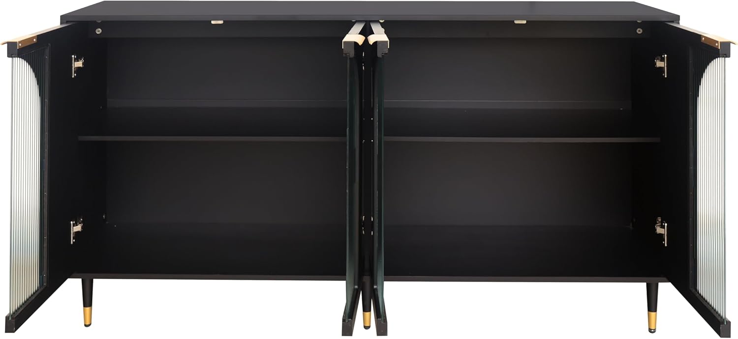 Buffet Cabinet with Locked Storage, Black Wood and Glass Doors m7