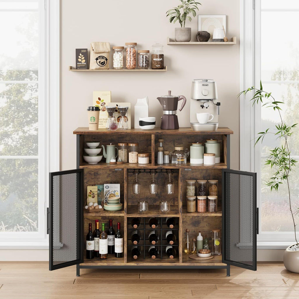 Coffee Bar Cabinet with Mesh Doors and Adjustable Shelves A7k