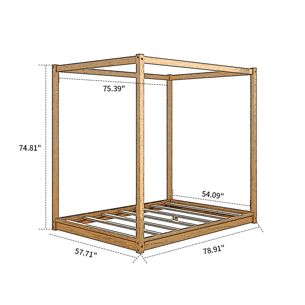Wood Canopy Platform Bed with Support Legs A7