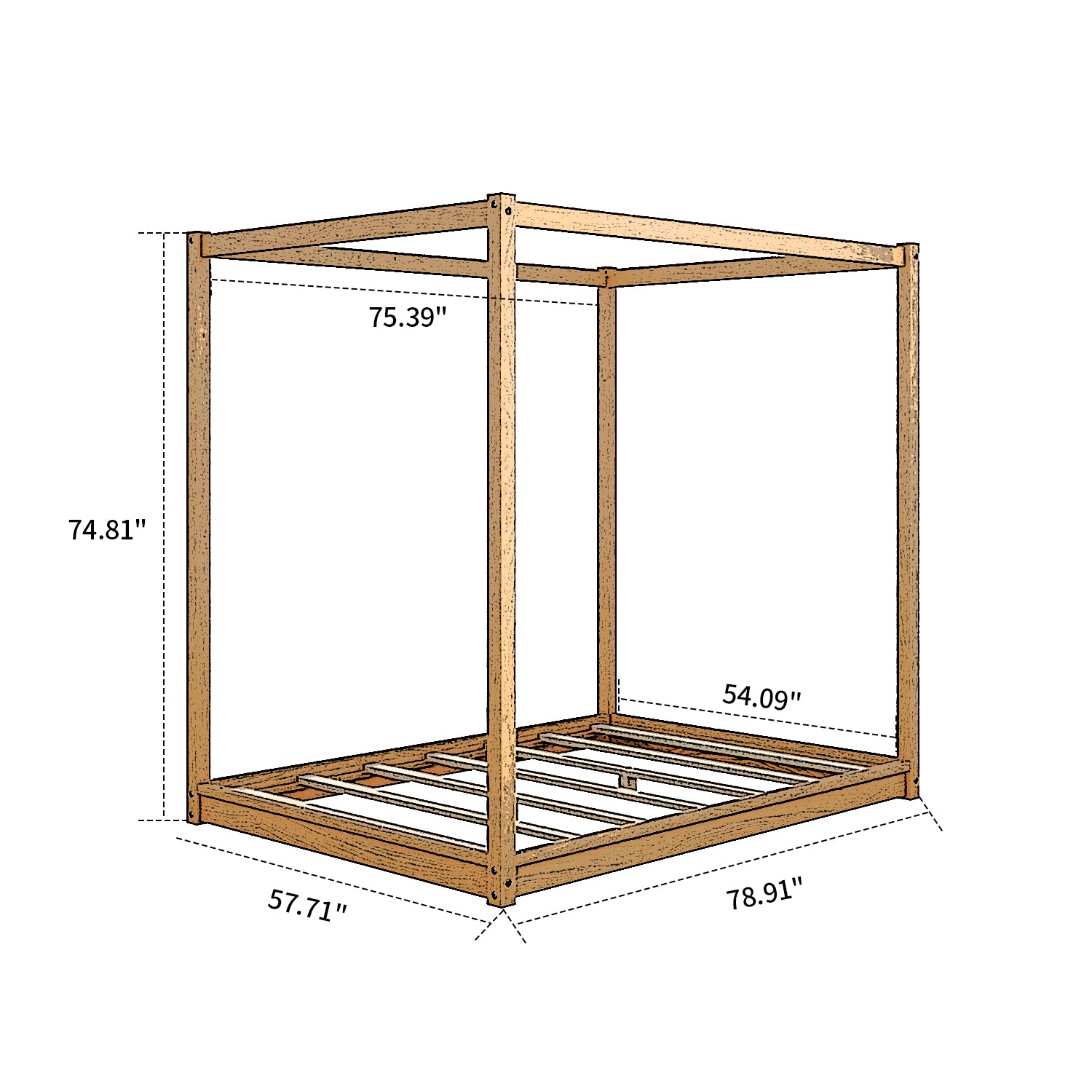 Wood Canopy Platform Bed with Support Legs A7