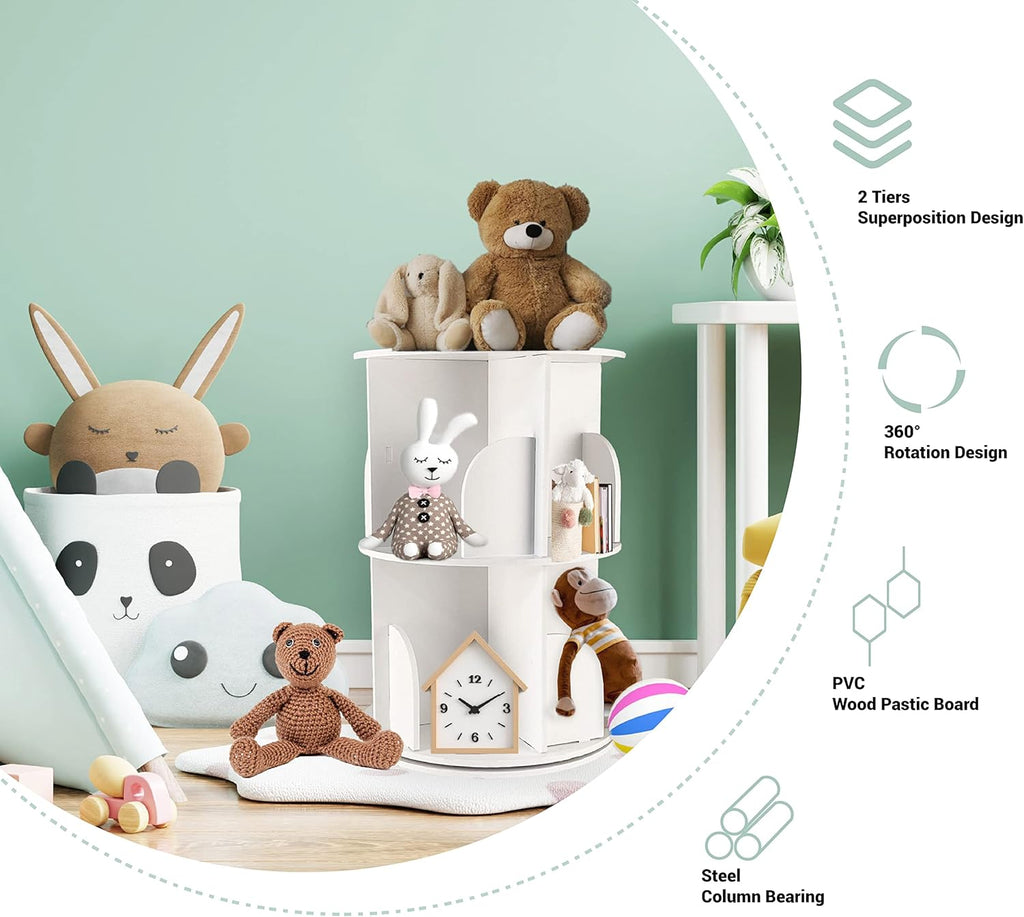 Rotating Bookshelf 2 Tier White for Kids a7