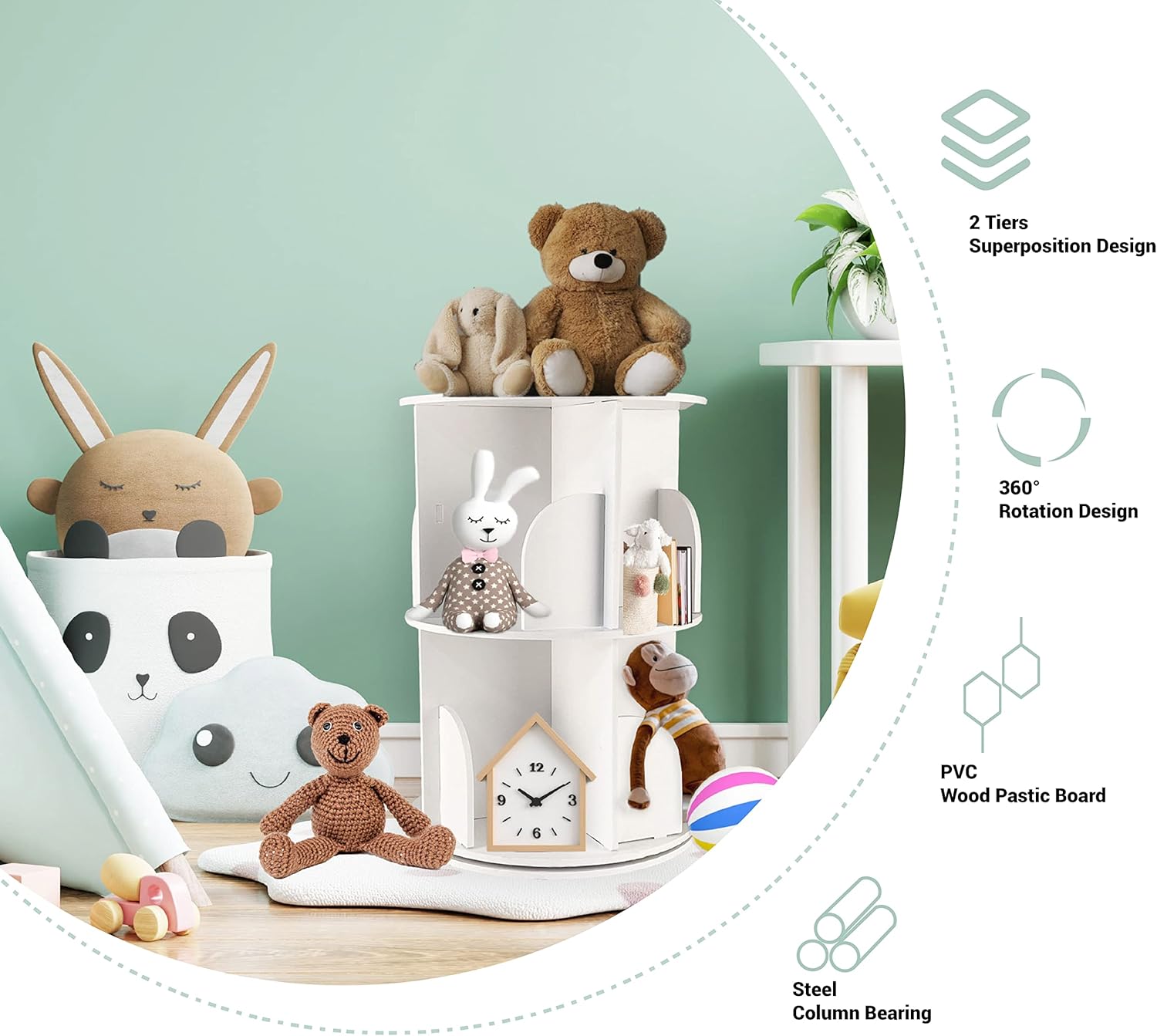 Rotating Bookshelf 2 Tier White for Kids a7