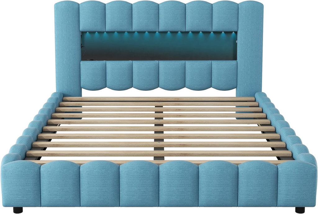 Queen Size Bed with Storage and LED Headboard k7m