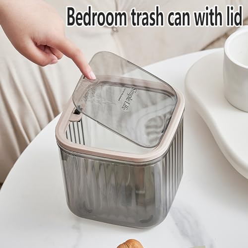 Mini Trash Can with Lid Transparent Desk Waste Basket k7