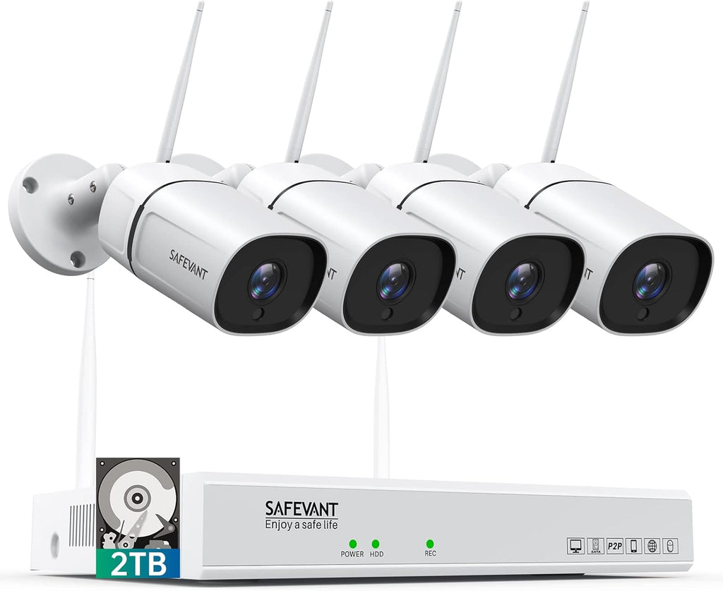 [Two Way Audio 3MP] Wireless Security Camera System 2TB Hard Drive,SAFEVANT 8 Channel Wireless NVR Systems 4PCS 3MP Indoor Outdoor Surveillance IP Cameras with Night Vision Motion Detection