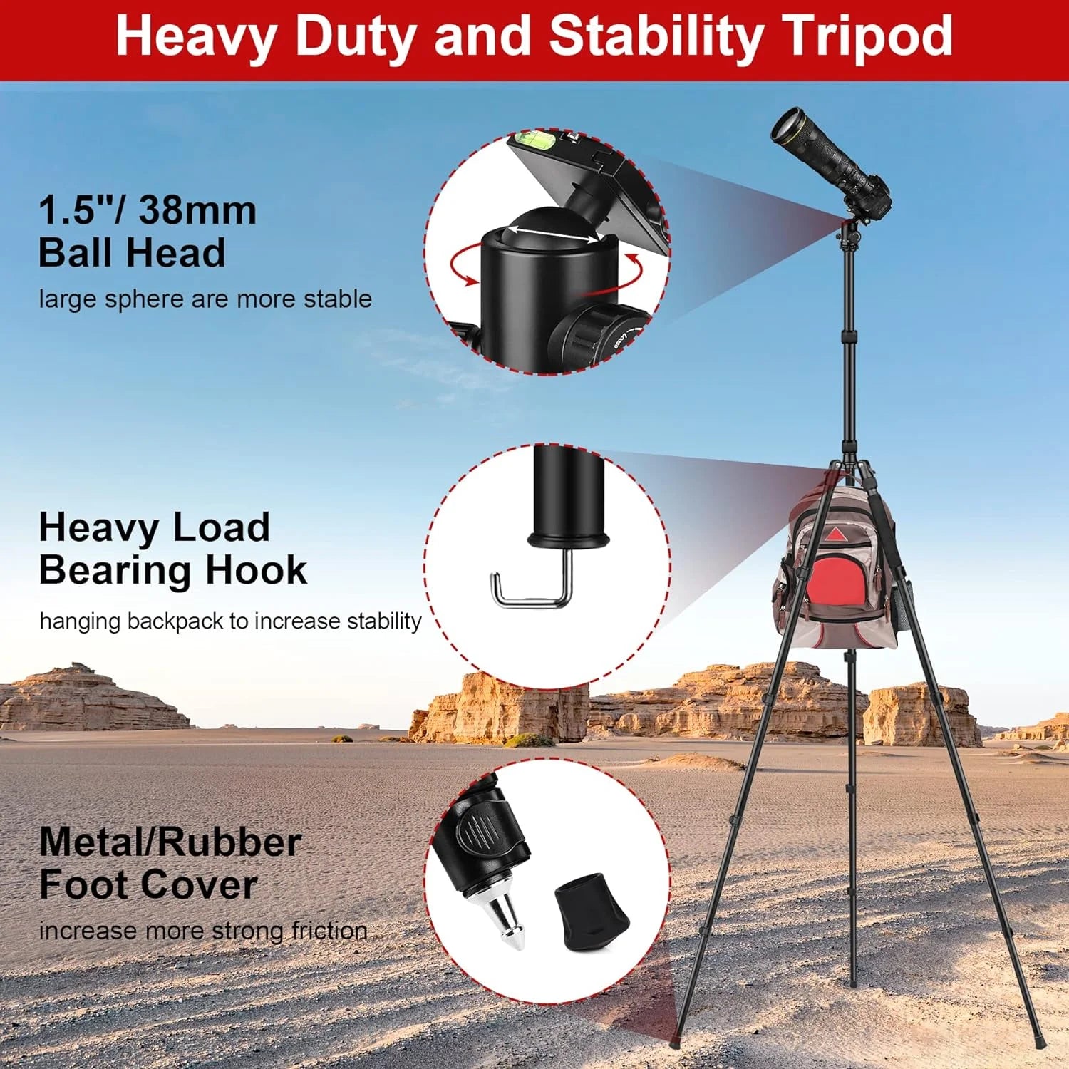 Camera Tripod Stand 81in Heavy Duty for DSLR Telescope Black k7
