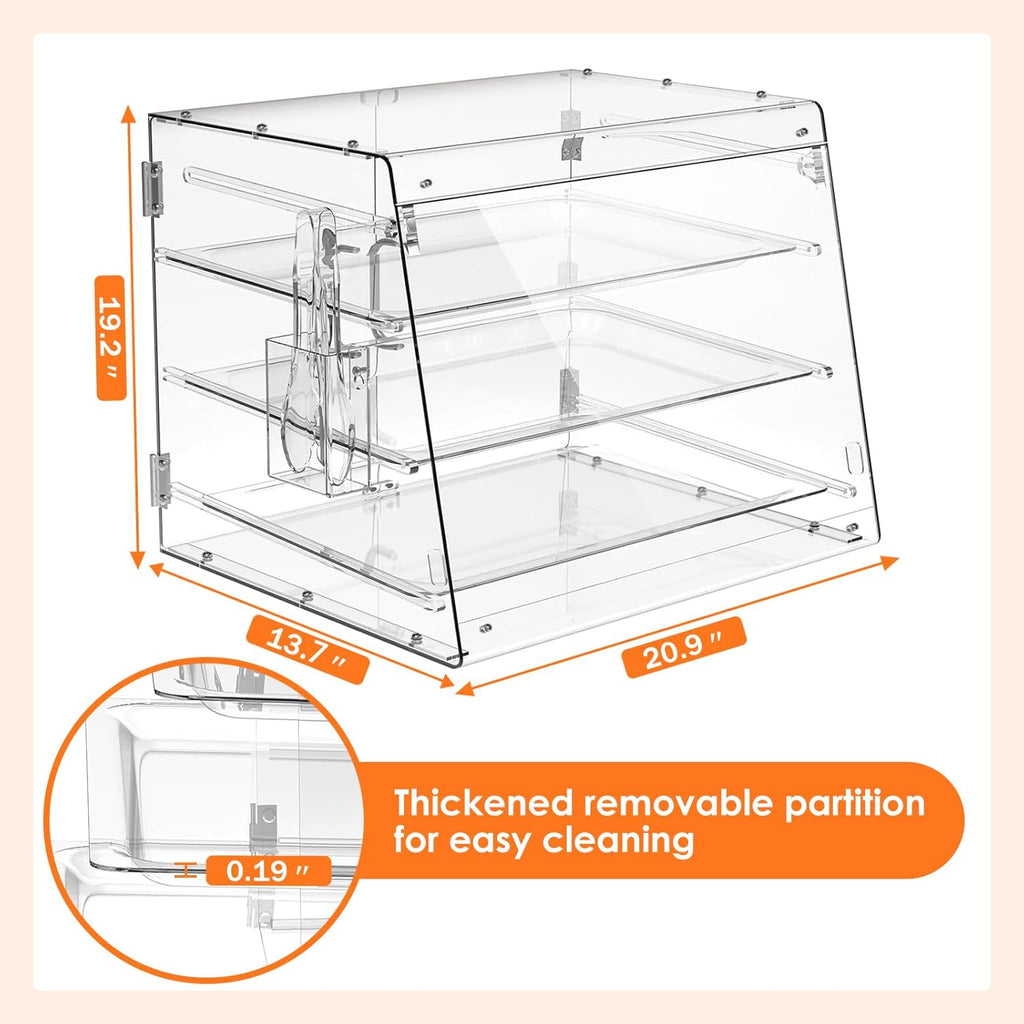 Acrylic Pastry Display Case, 3 Tray Countertop, Rear Door Access 7k