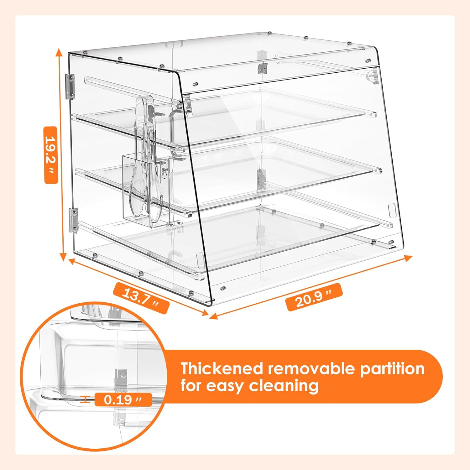 Acrylic Pastry Display Case, 3 Tray Countertop, Rear Door Access 7k