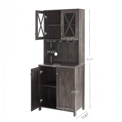 Grey Kitchen Pantry Cabinet with Microwave Stand a7
