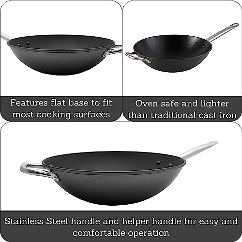 Cast Iron Wok Pre-Seasoned Non-Stick 14 Inch 7k