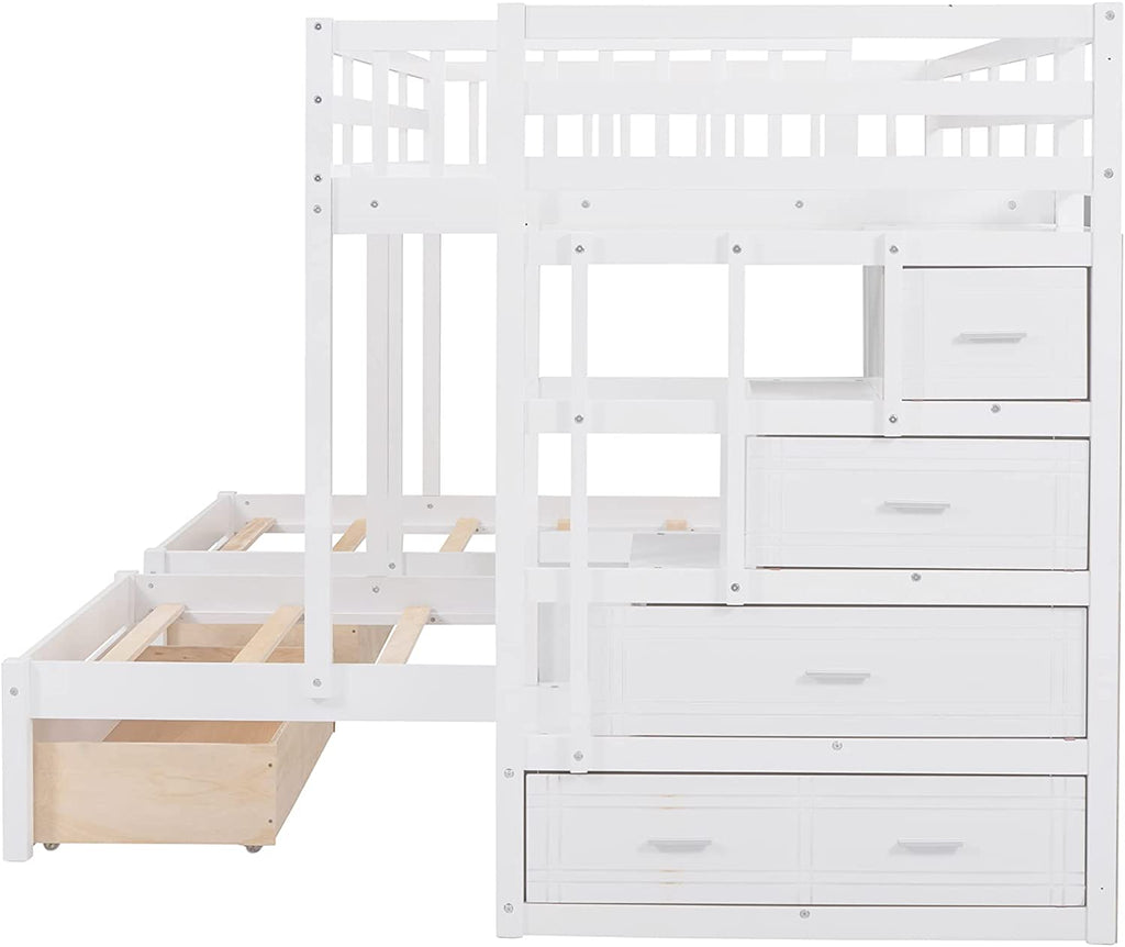 Twin & Twin Bunk Bed with Drawers and Guardrails k7