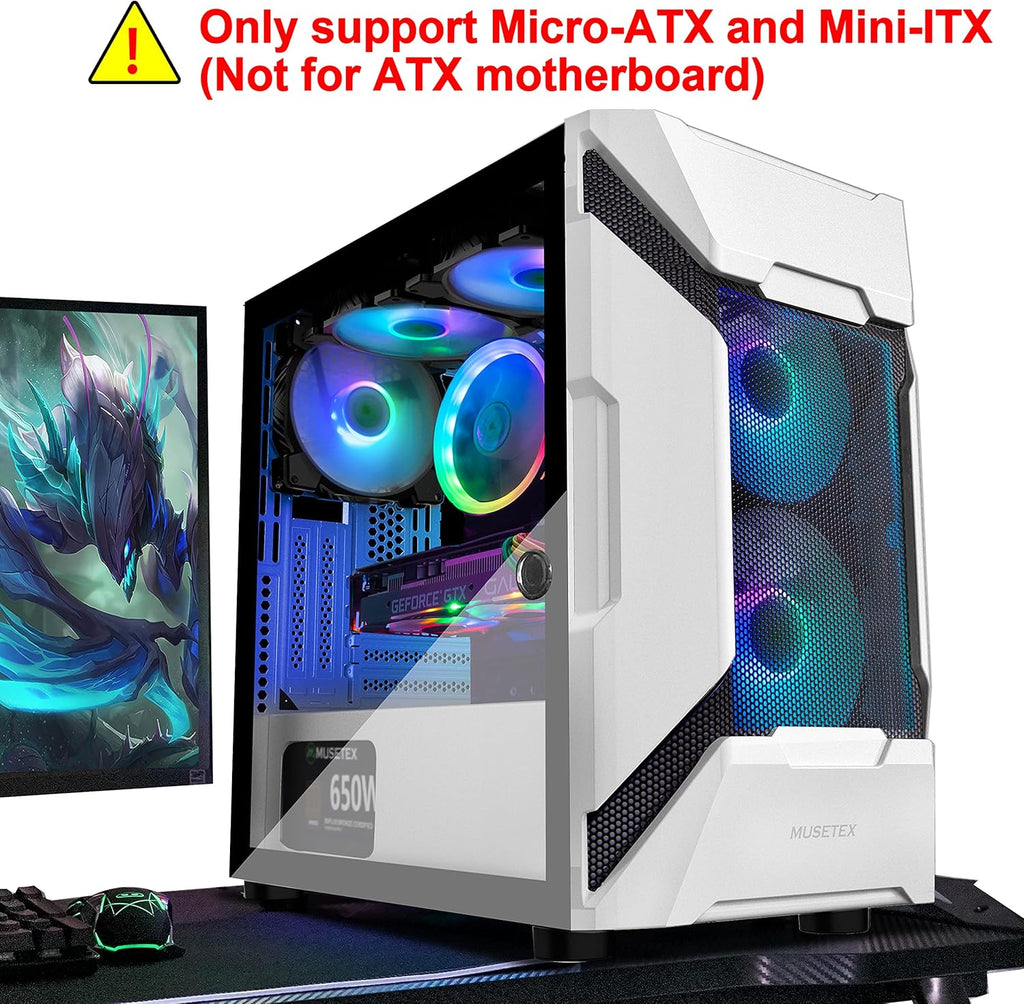 Mesh MATX Mid Tower PC Case White 5 ARGB Fans K7