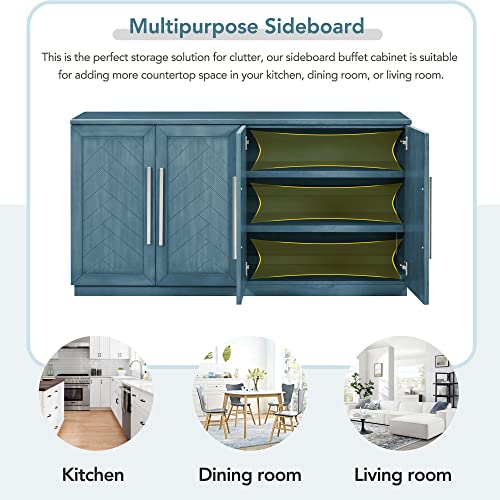 60" Sideboard Buffet Cabinet with Adjustable Shelves, 4 Doors White k7