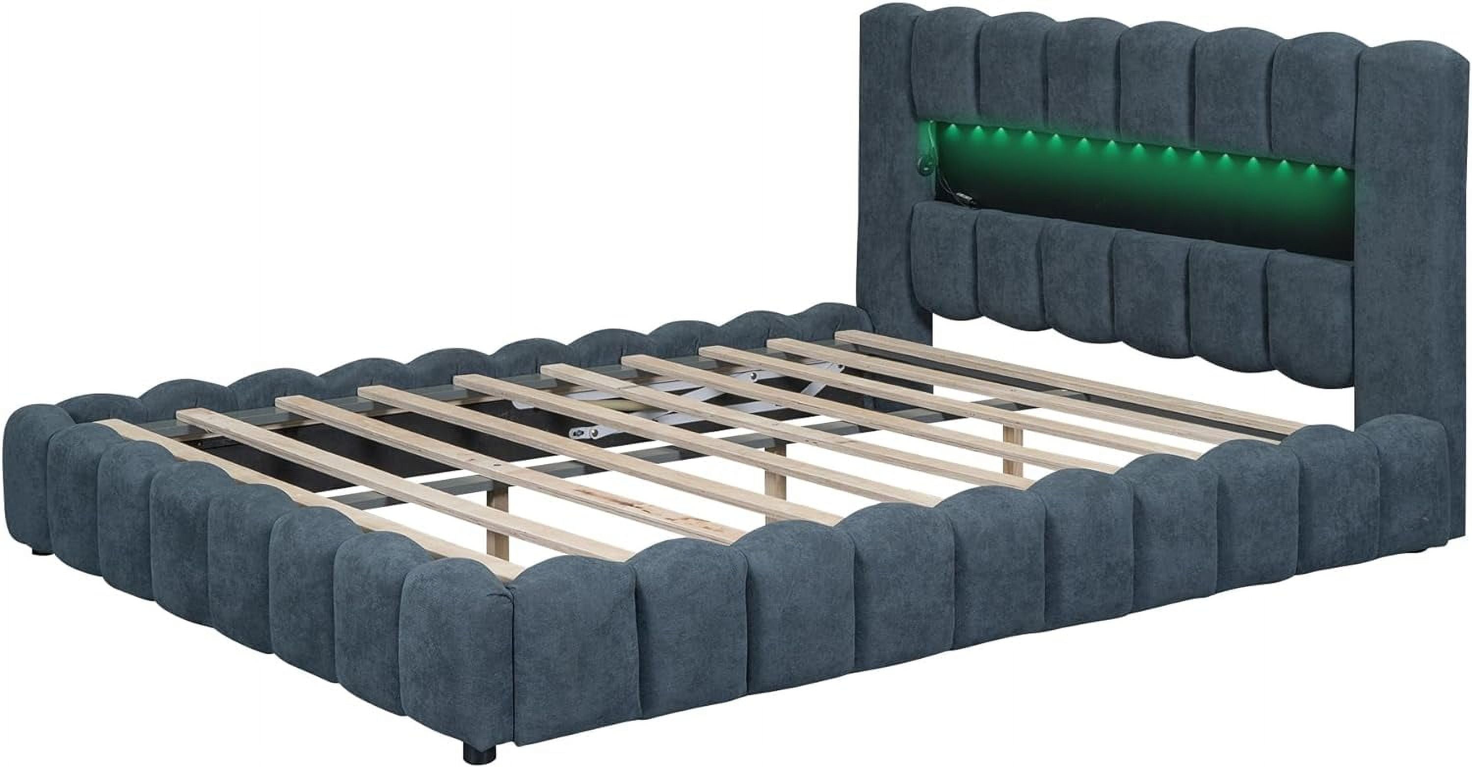 Upholstered Queen Bed with Lift-Up Storage and LED Headboard a7