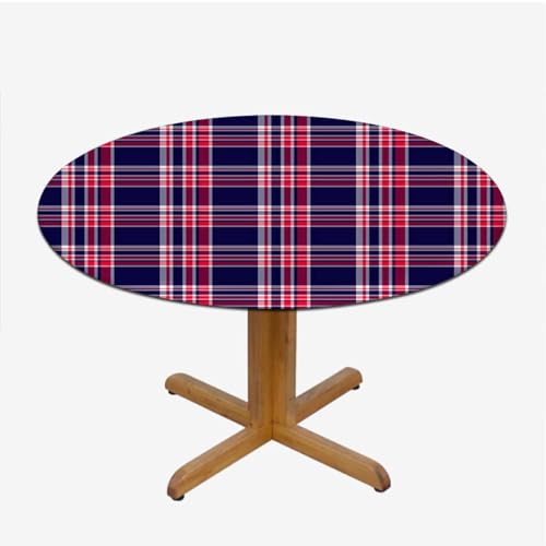Multicolor Fitted Tablecloth for Round Table Old Fashioned Scottish Tartan Country Style Anti-Tear Wipeable Elastic Round Tablecloth Plaid Fits up 45"-50" Diameter Tables