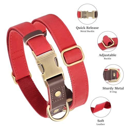 Leather Dog Collar for Medium Dogs, Adjustable, Brown M a7