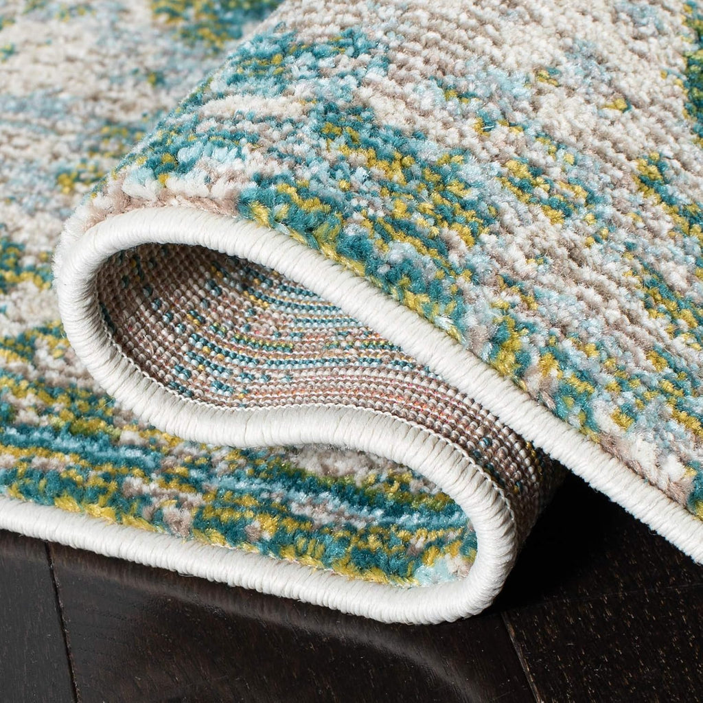 Modern Abstract Runner Rug 2'2" x 6' Green Blue A7k