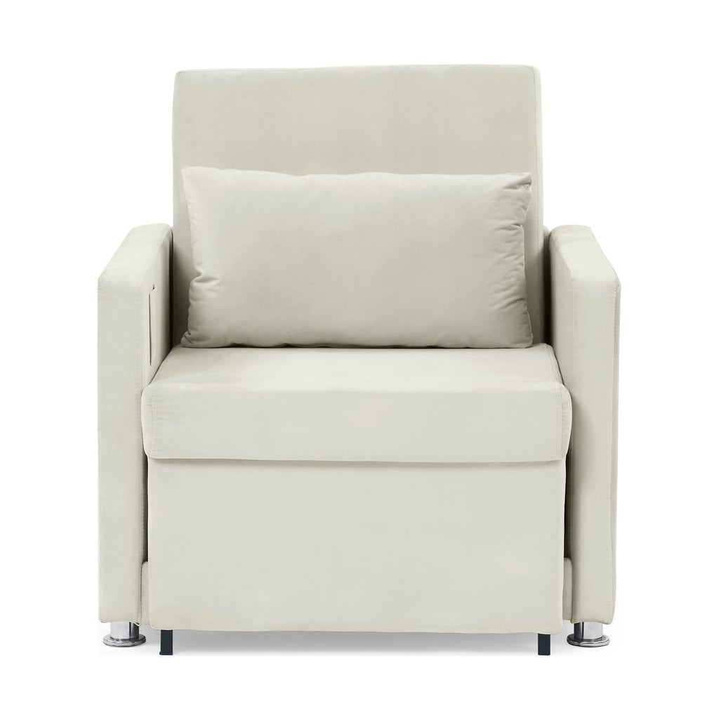 Sofa Bed Chair 2-in-1 Convertible Lounger Beige Velvet q7