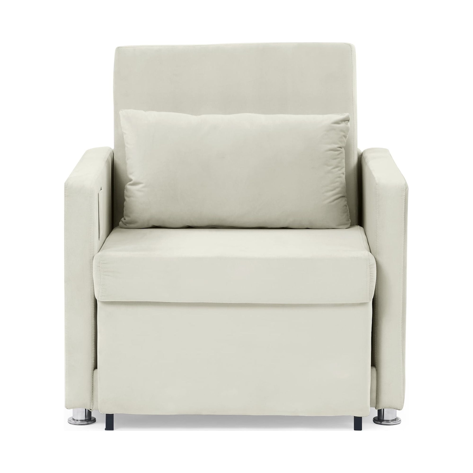 Sofa Bed Chair 2-in-1 Convertible Lounger Beige Velvet q7