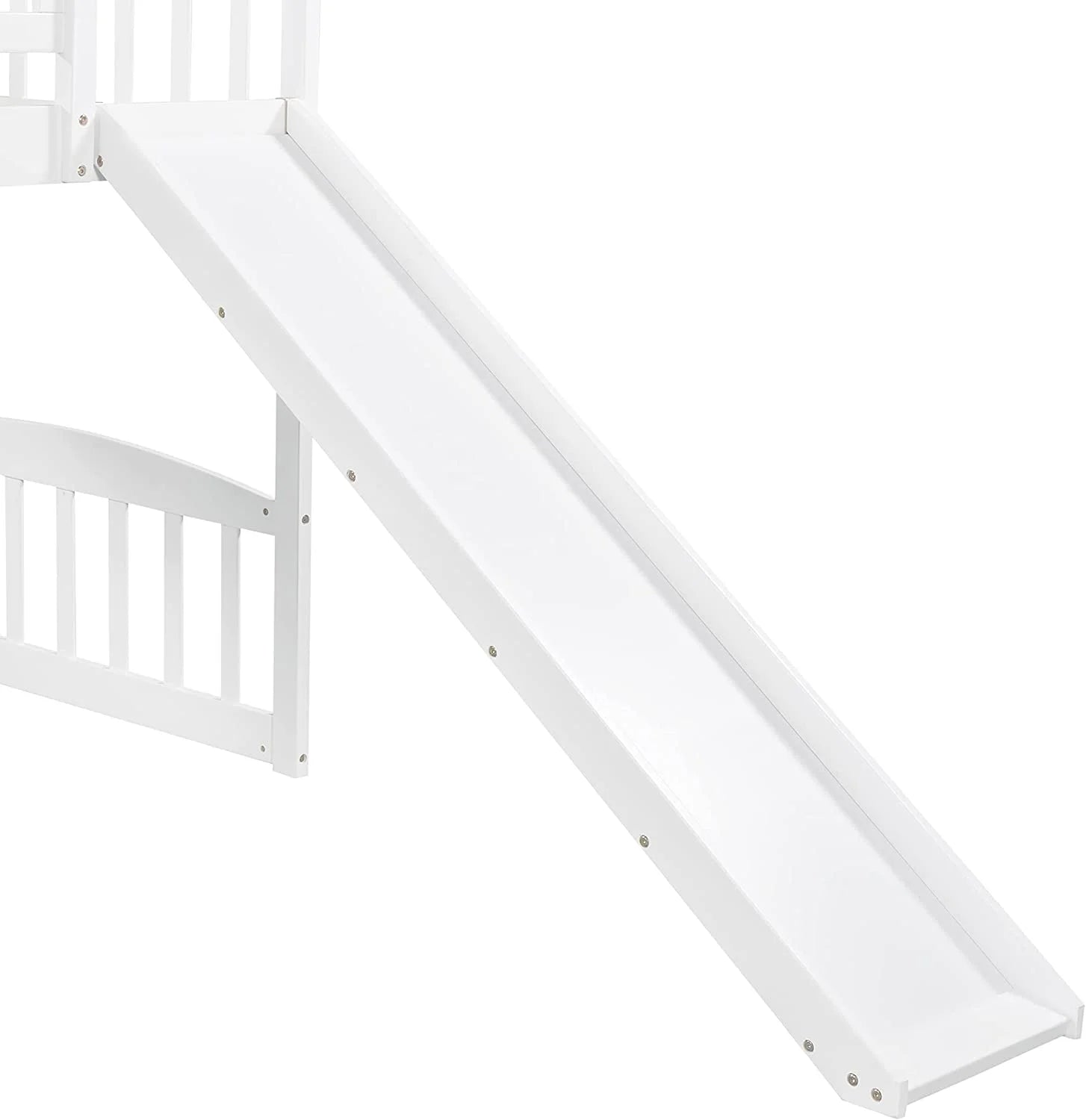 Loft Bed with Slide and Stairs, Wooden Frame with Storage, White k7