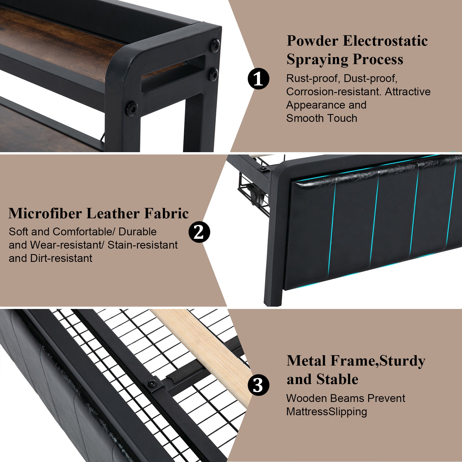 Full Bed Frame with Storage Headboard and LED Lights, Charging Station, Black k7
